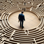 **

*   **Prompt:** "French entrepreneur navigating a complex administrative labyrinth. Overwhelmed by paperwork, but guided by a friendly business coach with a GPS."

**