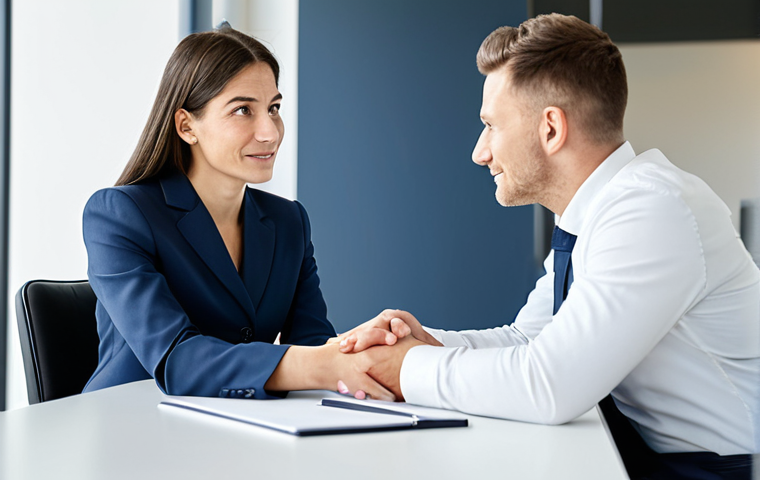A professional female coach, fully clothed in a modest business suit, seated opposite a male client in a modern, brightly lit office. The coach leans forward with an empathetic, active listening expression, while the client gestures naturally as they speak, conveying trust and understanding. The background features a clean, minimalist aesthetic with soft, natural light. Perfect anatomy, correct proportions, natural pose, well-formed hands, proper finger count, natural body proportions, appropriate attire, professional dress, safe for work, appropriate content, professional photography, high quality, family-friendly.