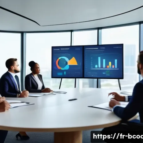 비즈니스 코치 자격증 종류 - A professional business coach leading a diverse group of executives in a modern conference room, emp...