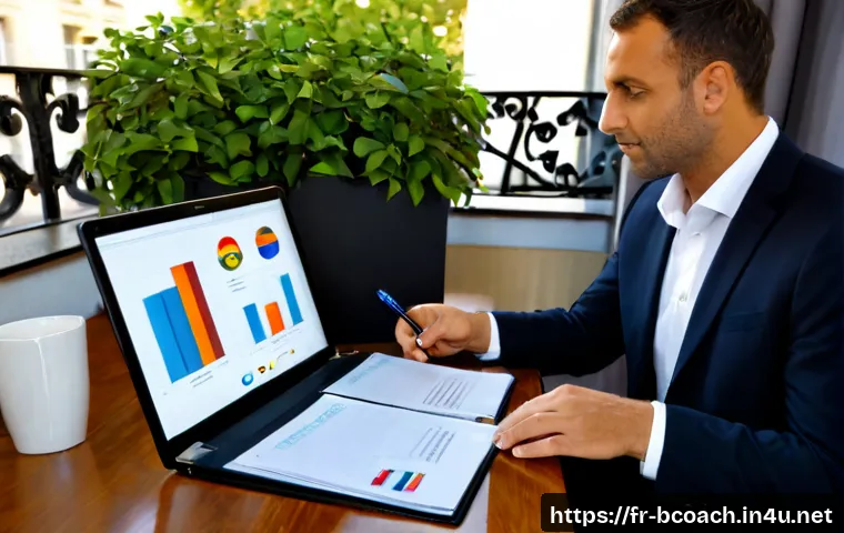 Home 15 비즈니스 코치 포트폴리오 작성법 - Photorealistic business coach preparing a polished professional portfolio at a bright Paris home off...